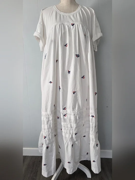 Pilcro White Maxi Dress with Navy and Coral Embroidery - Picture 4 of 8